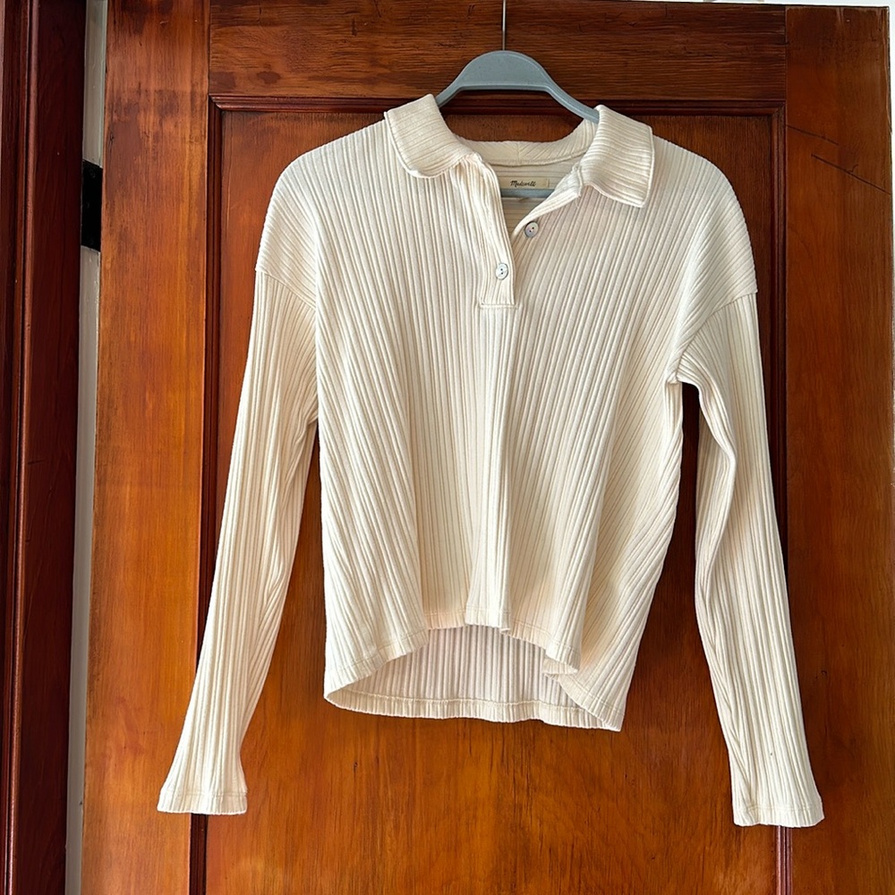 Madewell Cream Size S Variegated Rib Boxy Polo Shirt NO377